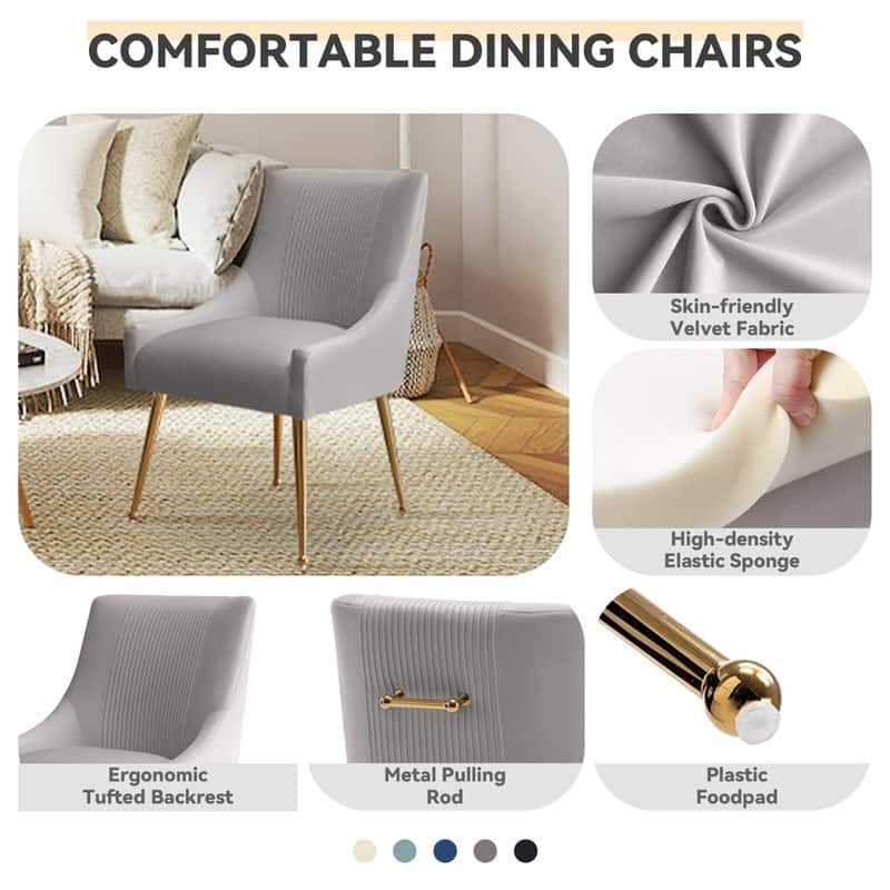 SEYNAR Modern Glam Boucle Pleated Velvet Dining Chair or Vanity Chair Set of 4 with Rear Handle