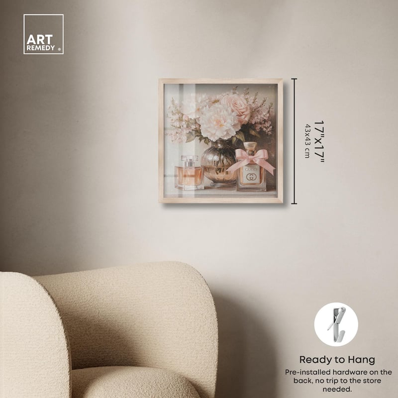 Peach Perfume Flowers in Vase Shadowbox by Art Remedy
