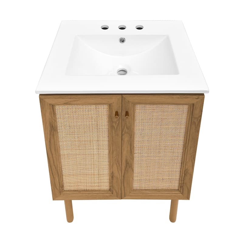 Classe 24 In. Oak Bathroom Vanity With White, 3-Hole Ceramic Sink Top