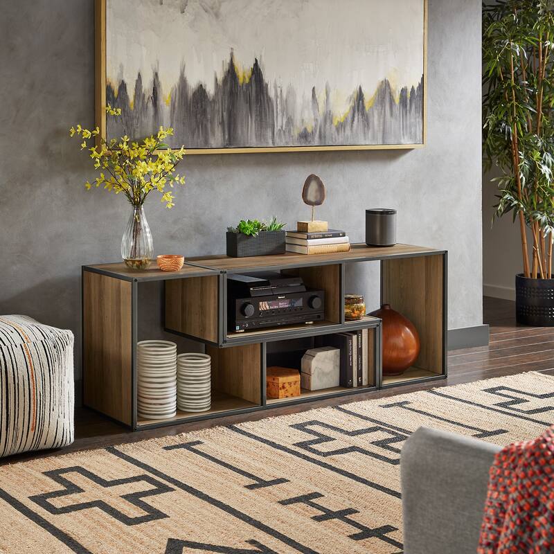 Shelby Natural Finish TV Stand with Silver Gray Metal Frame by iNSPIRE Q Modern