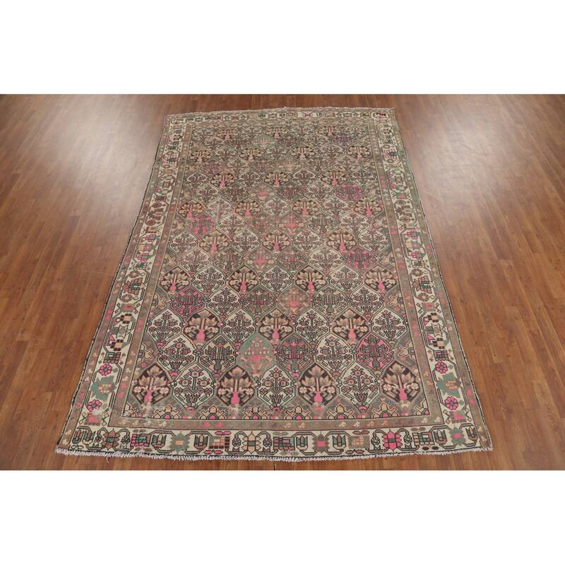 Bakhtiari Persian Vintage Area Rug Handmade Beige Wool Carpet - 6'7"x 9'7"