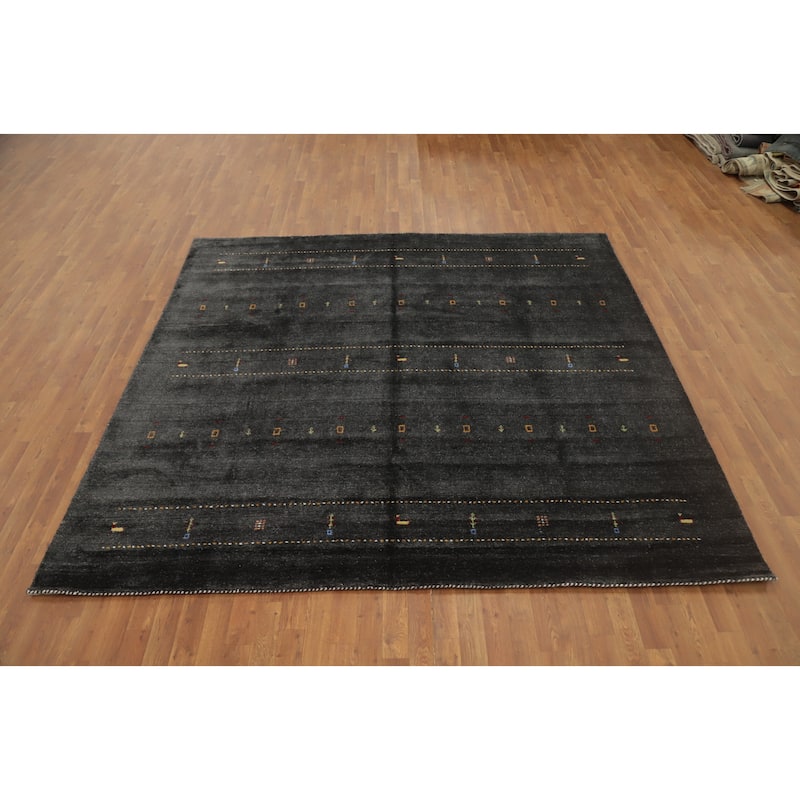 Hand Knotted Oriental 100% Wool Carpet Tribal Animal Pictorial Greys & Charcoal Gabbeh Area Rug - 8' 0'' X 8' 5''