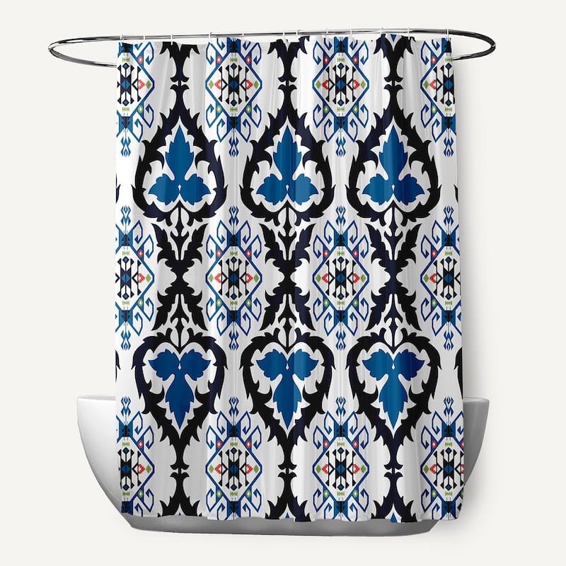 71 x 74-inch Bombay Geometric Print Shower Curtain - Navy