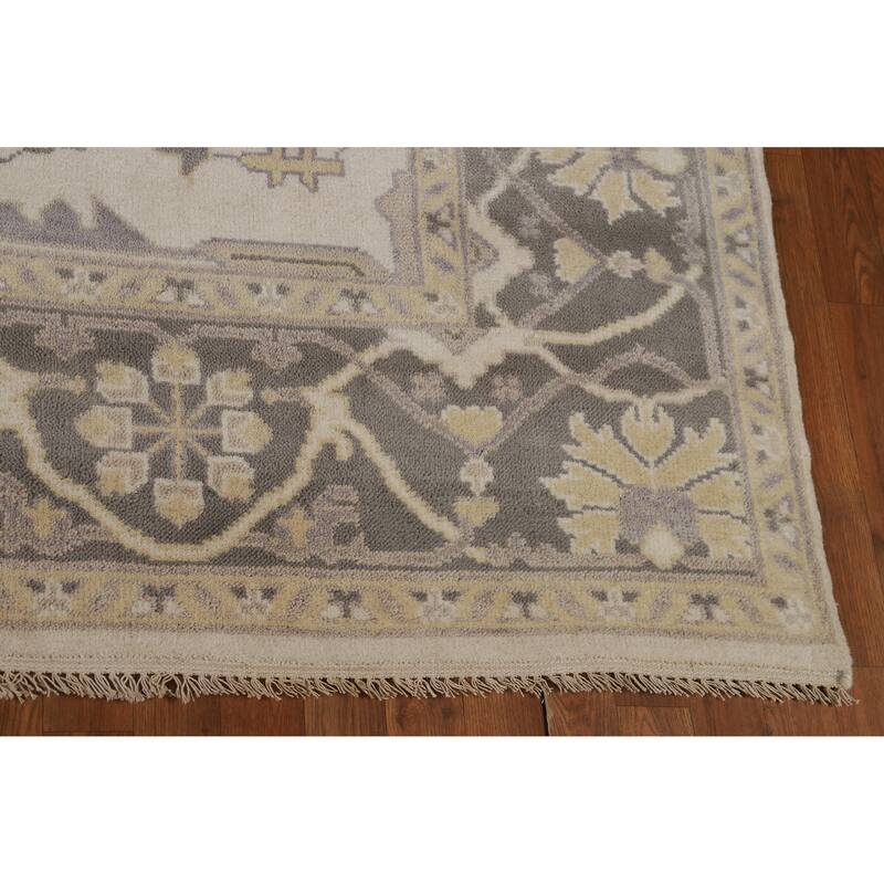 Floral Ivory Oushak Indian Area Rug Hand-Knotted Wool Carpet - 8'3" x 9'8"