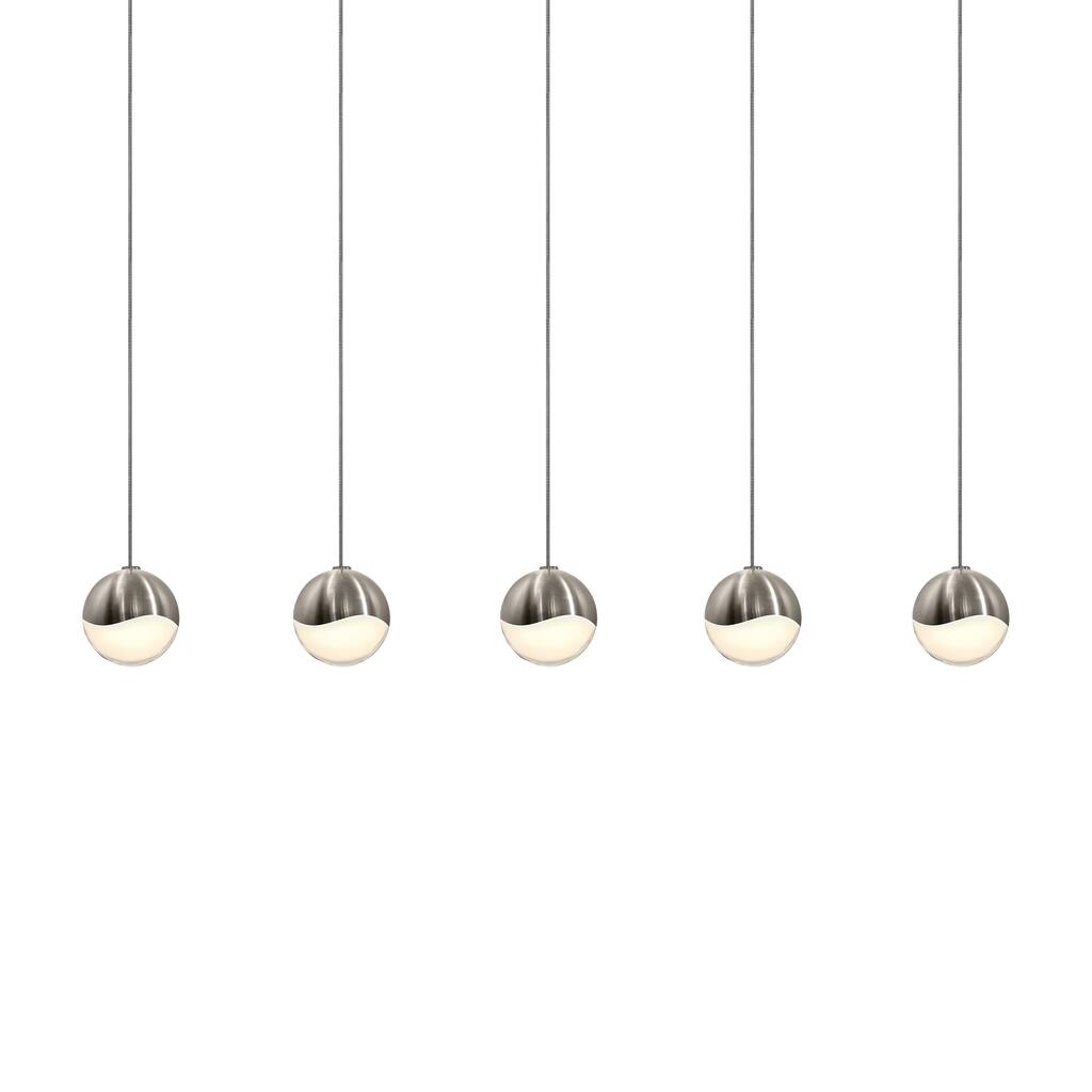Sonneman Lighting Grapes 5-light LED Satin Nickel Rectangle Canopy Pendant, White Glass with All Small Grapes