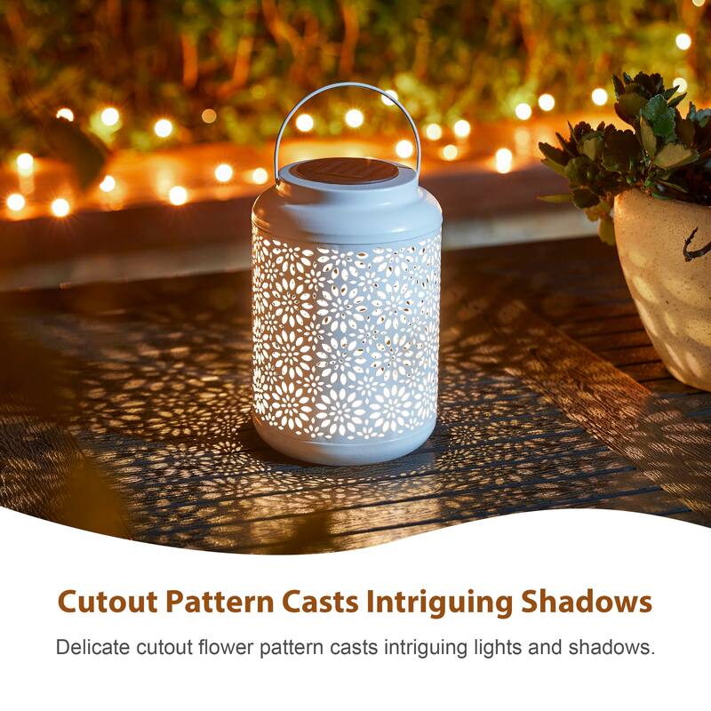 Glitzhome Set of 2 Metal Flower Solar Powered Outdoor Hanging Lantern