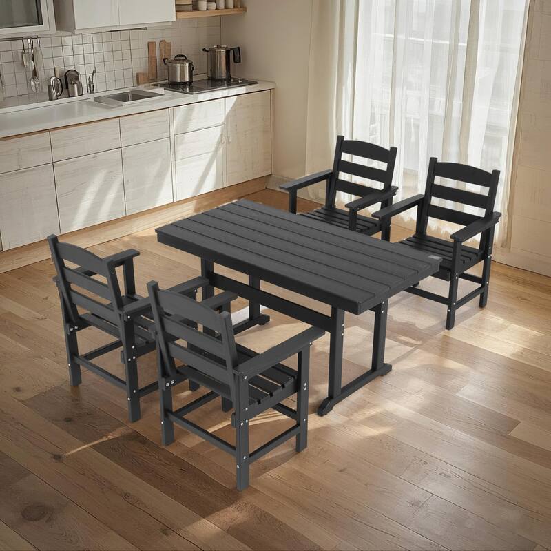 5-Piece HDPE Patio Dining Table Set, Outdoor Dining Furniture Set with 4 Chairs, Garden Outdoor Dining Table and Chairs