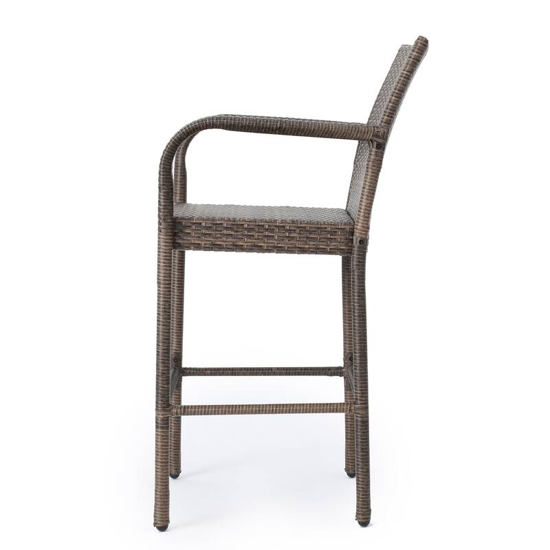 Christopher Knight Home Delfina Outdoor Wicker Barstools (Set of 2) - Modern Patio Seating - 24.80" D x 24.35" W x 46.50" H