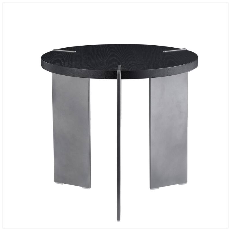 Round Coffee Table Black Oak Wood Surface and Black Metel Feet