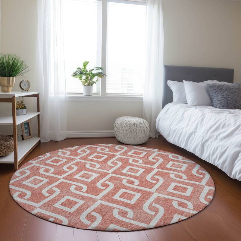 Machine Washable Indoor/ Outdoor Chantille Trellis Rug - Salmon - 8' x 8'