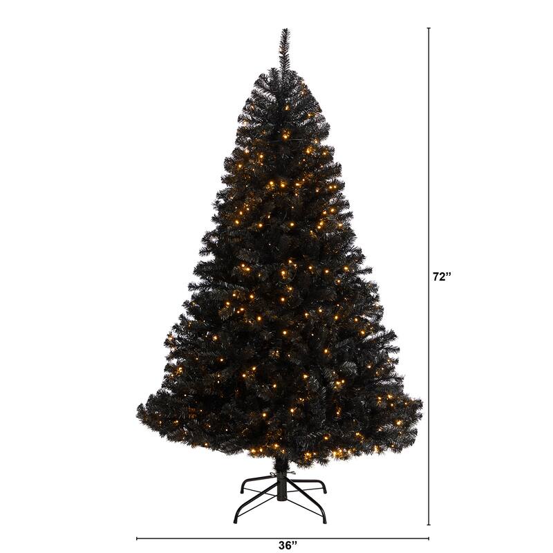 6' Pre-Lit Black Artificial Christmas Tree, Clear LED Lights - 6 Foot