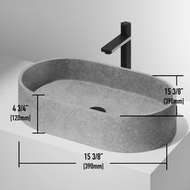 Vigo Concreto Stone 23-5/8" Oval Concreto Stone Vessel Bathroom Sink