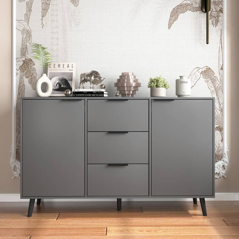 Sideboard Cabinet with Storage, Buffet Sideboard with 3 Drawers and 2 Doors, Wood Coffee Bar Cabinet with Adjustable Shelves