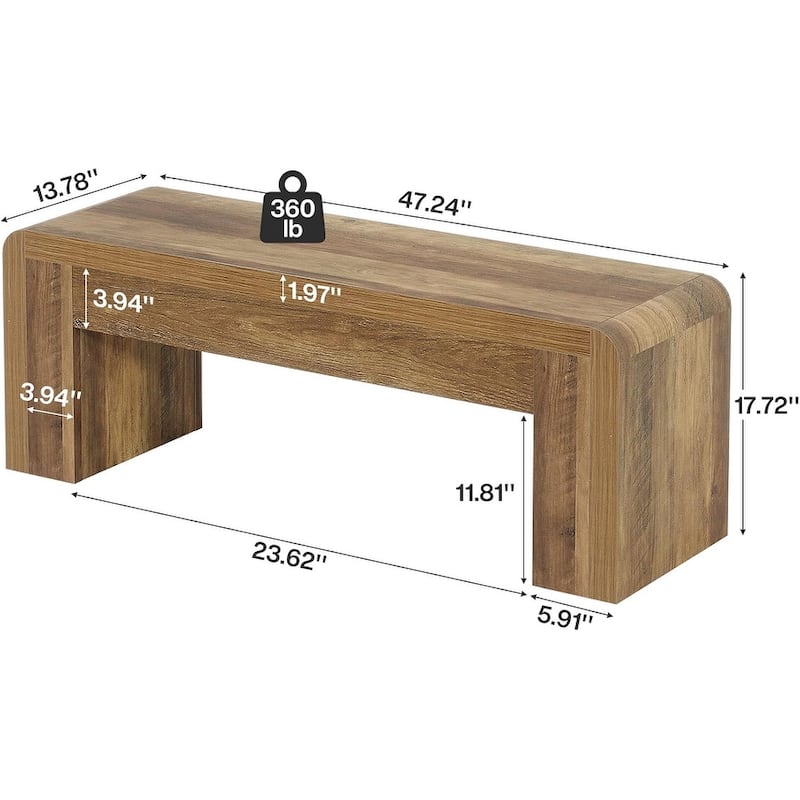 47 Inches Brown Engineered Wood Dining Bench, Farmhouse Kitchen Table Bench for Dining Room, Restaurant