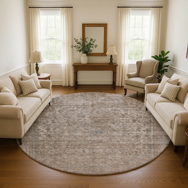 Premium Washable Super Soft Vintage Traditional Mayfield Rug - Brown - 8' x 8'