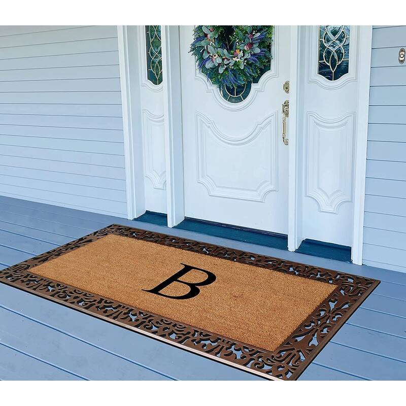 A1HC Natural Coir Monogrammed Door Mat For Front Door, 30"X60", Anti-Shed Treated Durable Doormat for Outdoor Entrance