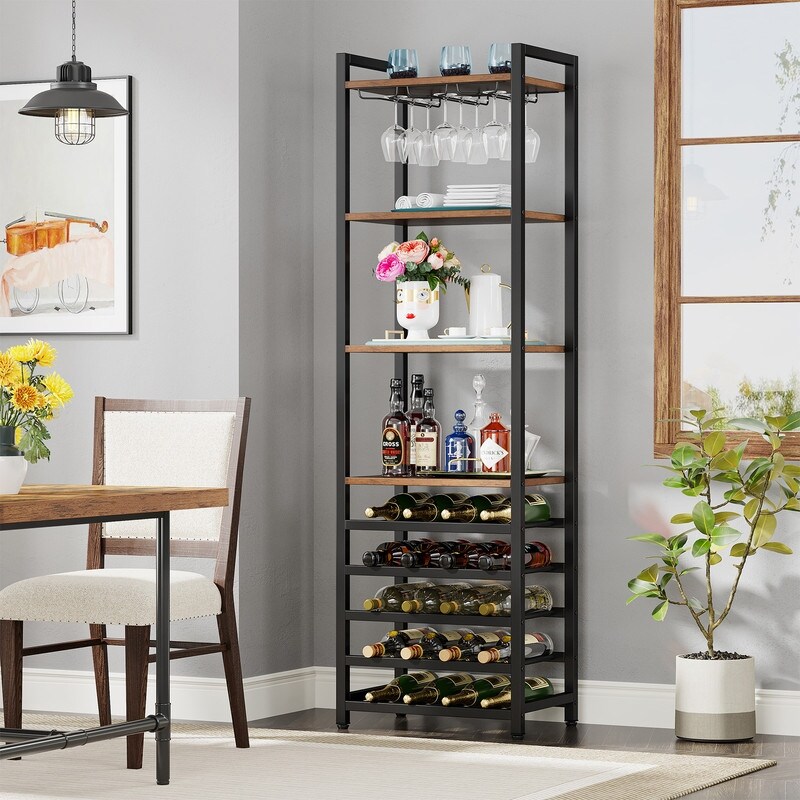 20 Bottle Freestanding Floor Wine Rack 9 Tier Floor Liquor Cabinet with Glass Holder and Storage Shelves Bed Bath Beyond 36340871