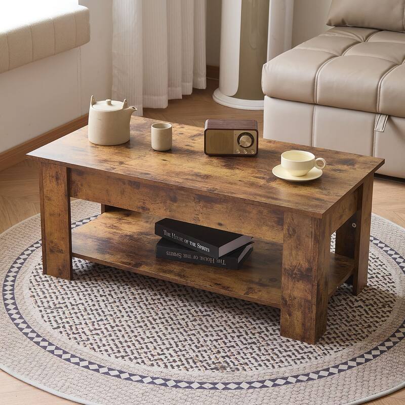 Wooden Coffee Table, Lift Top Coffee Table With Large Hidden Storage Shelf, Lift Tabletop Dining Tables