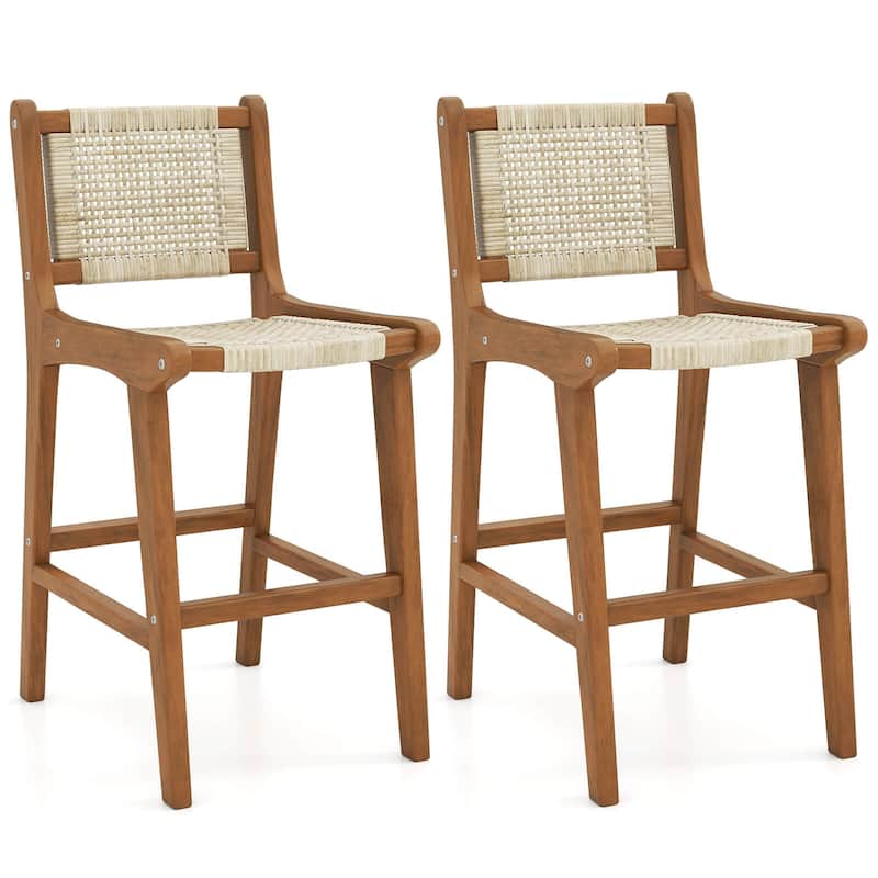 Coatway 1/2/4 PCS Outdoor Counter Height Bar Stool with Teak Wood - See Details - Set of 2