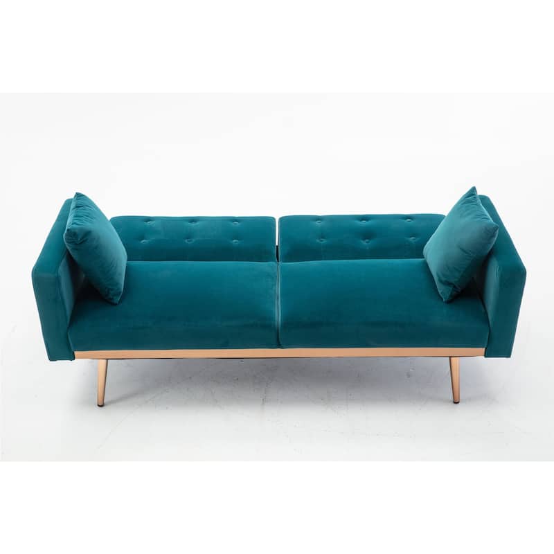 Velvet Upholstered Tufted Loveseats Sleeper sofa with Golden Legs