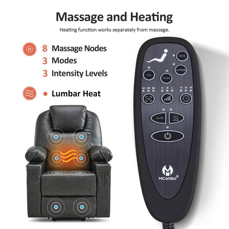 MCombo Small Power Lift Recliner Chair with Massage and Heat for Elderly, 3 Positions and USB Ports Faux leather 7141