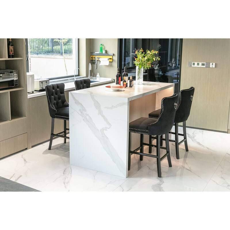 Counter Height Bar Chairs Set of 2, Bar stools with Button Tufted Back, Upholstered Kitchen Island Chairs with Footrest