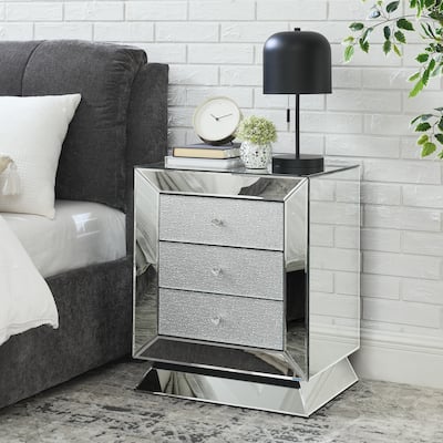 Modern 3-Drawers Nightstand with Mirrored Panel