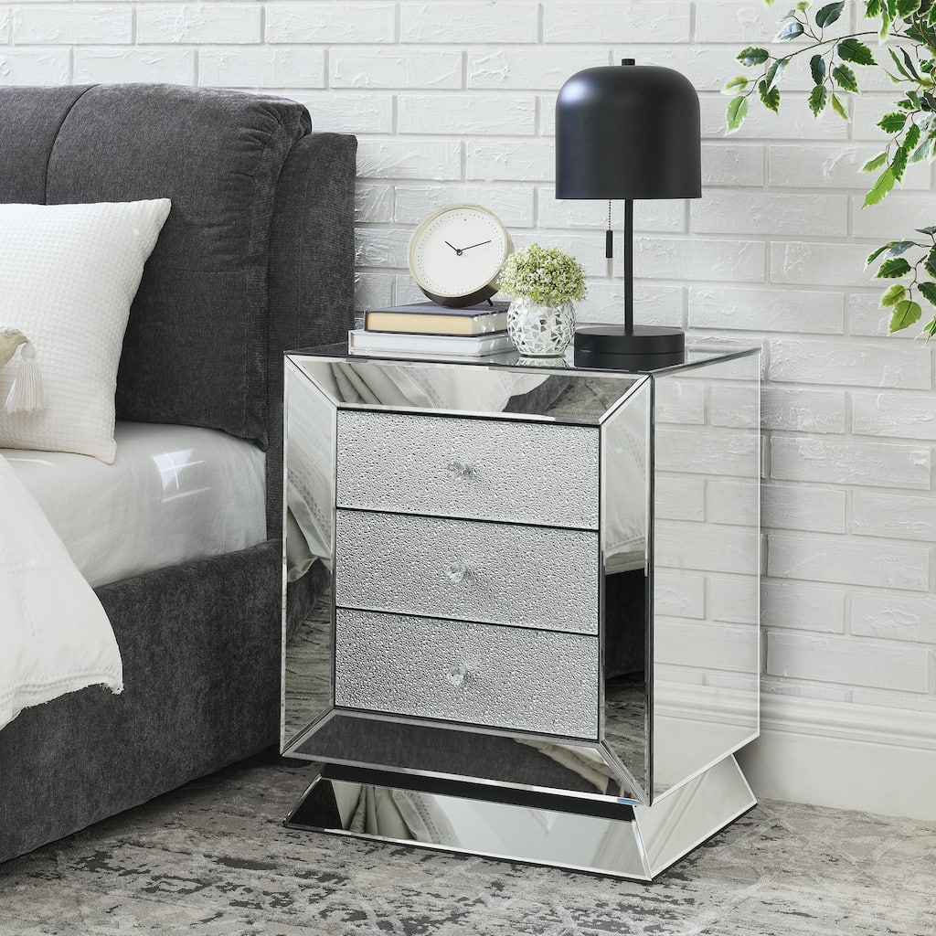 Modern 3-Drawers Nightstand with Mirrored Panel