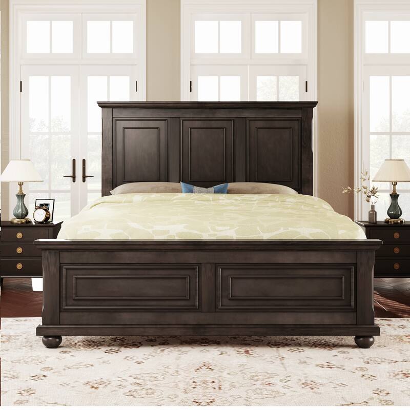 Traditional Style Pinewood Platform Bed with Wooden Slats Support for Bedroom