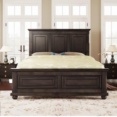 Traditional Town Country Style Grooved Panel Bed, Pine Wood Low Profile Bed, Vintage Wingback Bed Wood Slat Support Platform Bed
