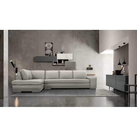 Skyler Light Grey Leather Sectional Sofa with Chaise