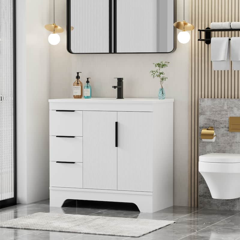 Vertical Stripes Bathroom Vanity Set with Sink Top & Faucet