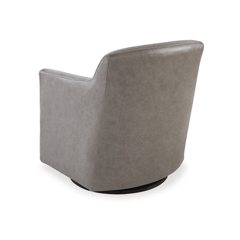 Leena Swivel Accent Chair, Plush Gray Genuine and Faux Leather, Black Metal