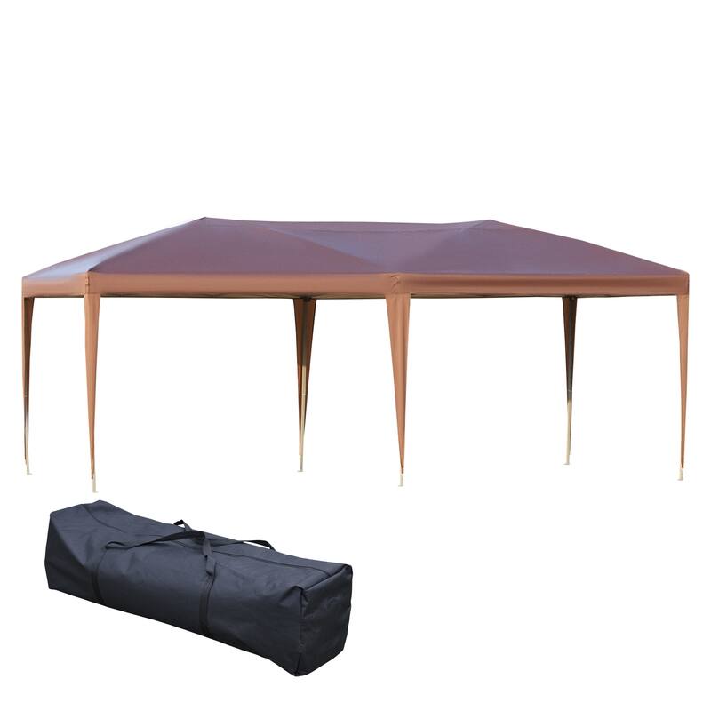 10ft x 19.2ft Heavy Duty Pop Up Canopy Tent with Carry Bag for Outdoor Events - Brown