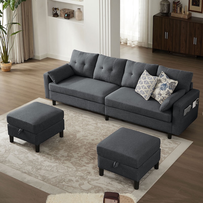 101" Sectional Sofa with Storage Ottoman