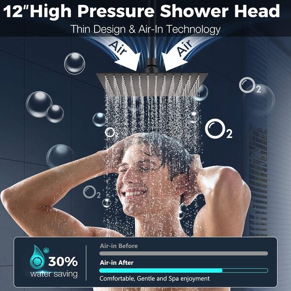12'' Rainfall Shower Head with Handheld, 12'' Z-shaped
