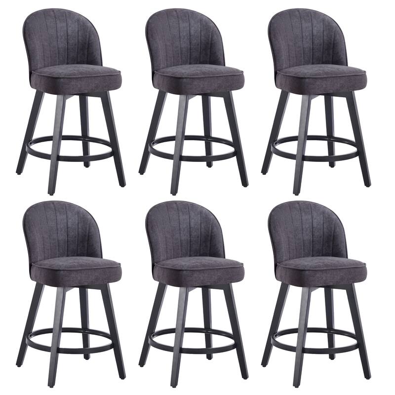 HOMYKA Swivel Bar Stool with Wood Legs Set of 6 - N/A