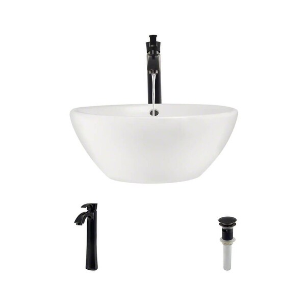 Rene By Elkay R2 5031 B R9 7006 Rene 16 1 8 Porcelain Bathroom Sink With Overflow With Vessel Faucet And Vessel Pop Up Drain