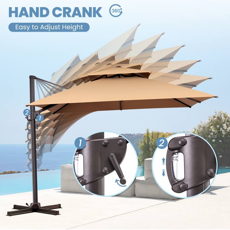11 FT Outdoor Square Patio Offset Cantilever Umbrella with Base