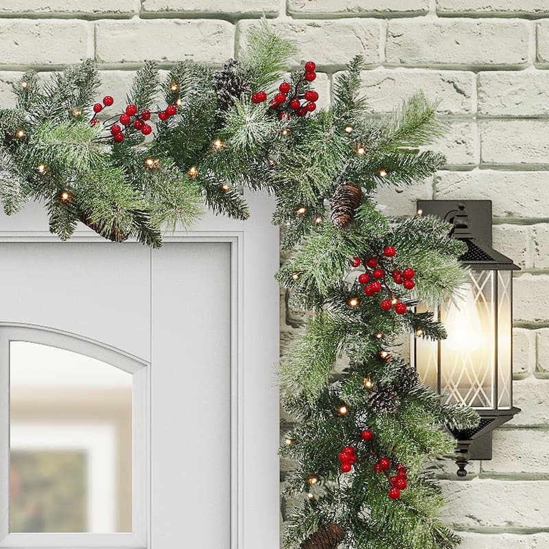 Maypex 9FT Artificial Christmas Garland with Warm White LED Lights - Green - 10''H*10''W*108''L - 10''H*10''W*108''L - Green