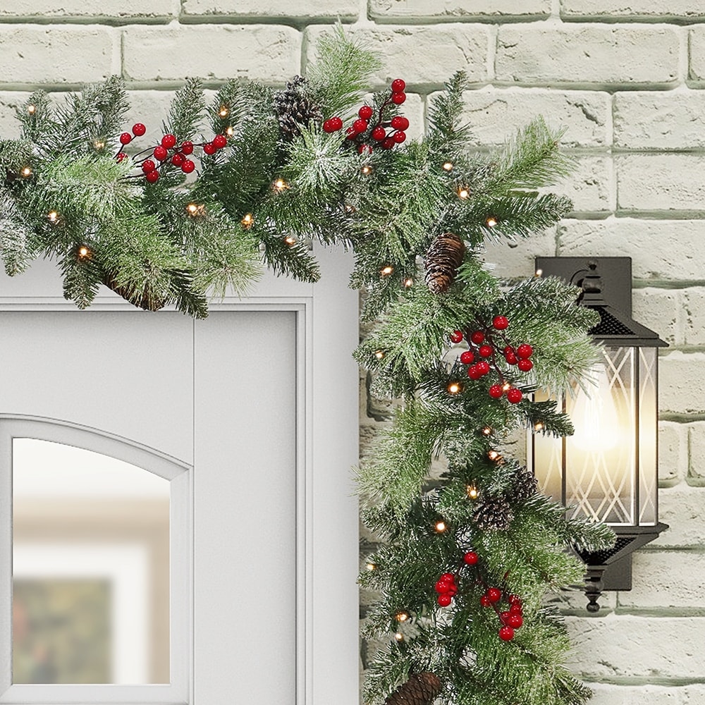 Maypex 9FT Artificial Christmas Garland with Warm White LED Lights - 10''H*10''W*108''L
