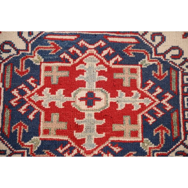 Ivory / Beige Kazak Oriental Accent Rug Hand-Knotted Wool Carpet - 3'2"x 4'8"
