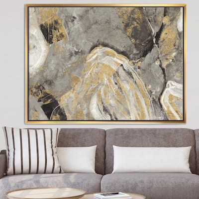 Designart 'Painted Gold Stone' Cabin & Lodge Framed Canvas - Grey