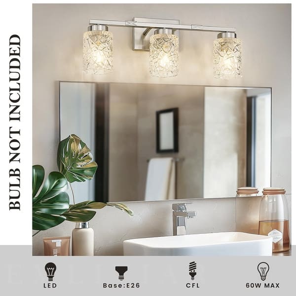 dimension image slide 1 of 6, 3-Light Vanity Light with Clear Geometric Glass