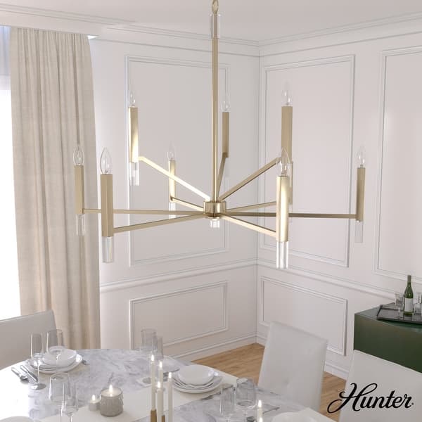 slide 2 of 13, Hunter Sunjai 9-Light 2-Tier Chandelier - Entry, Dining Room, Living Room - Candle, Geometric, Contemporary, Glam Alturas Gold