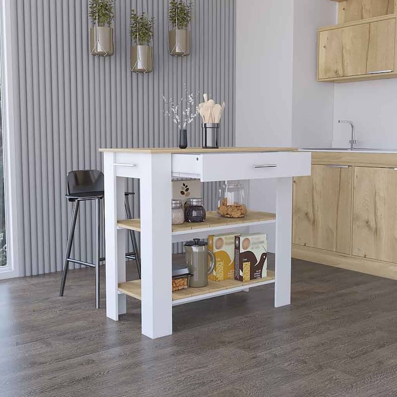 Kitchen Island 40 Inches Dozza,Storage Island with Two Shelves