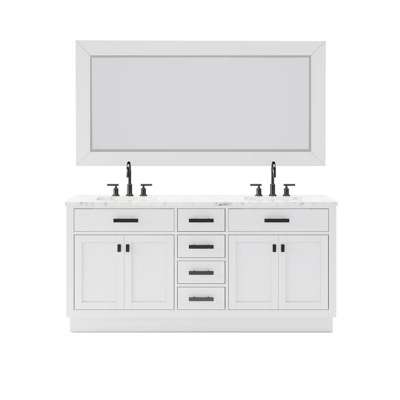 Hartford Marble Top Bath Vanity in White with Mirror & Faucet - 72"