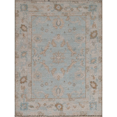 Geometric Oushak Turkish Oriental Wool Rug Hand-knotted Bedroom Carpet - 3'0" x 3'10"