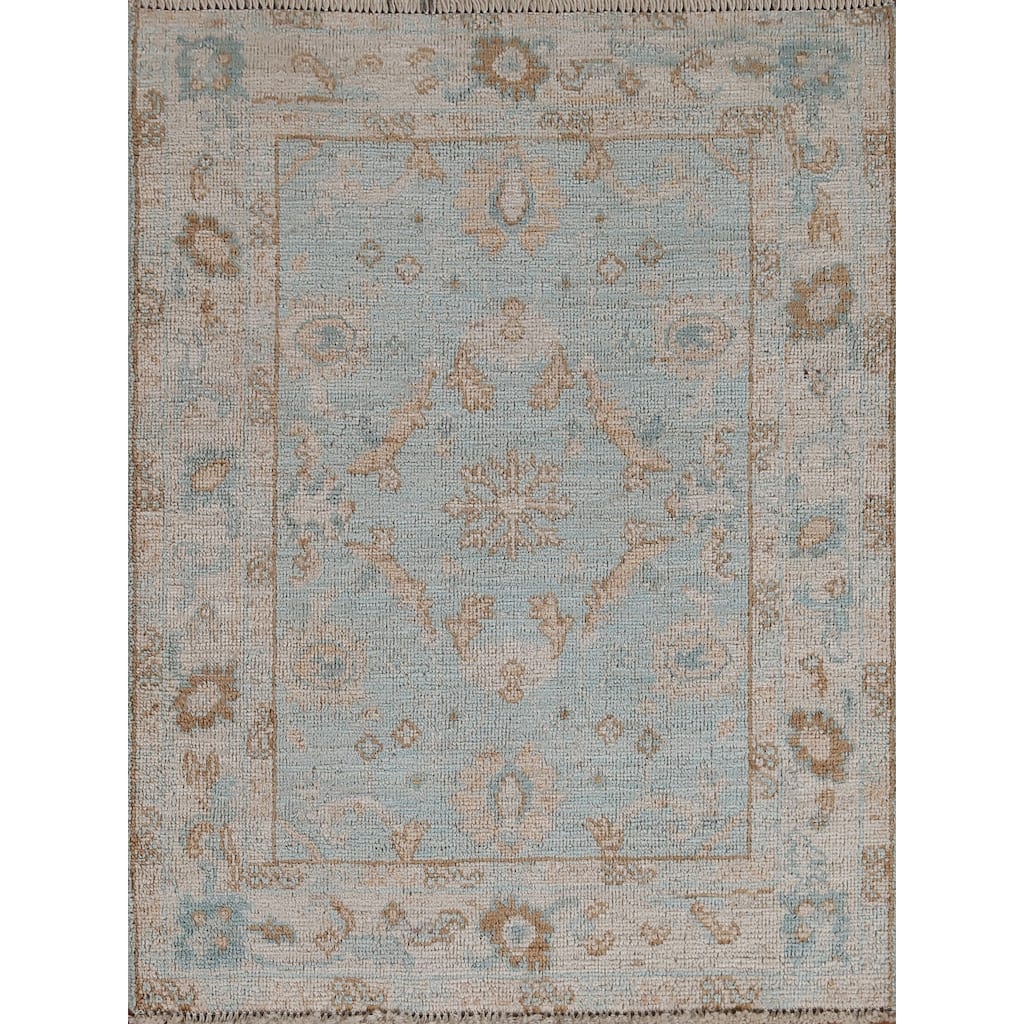Geometric Oushak Turkish Oriental Wool Rug Hand-knotted Bedroom Carpet - 3'0" x 3'10"