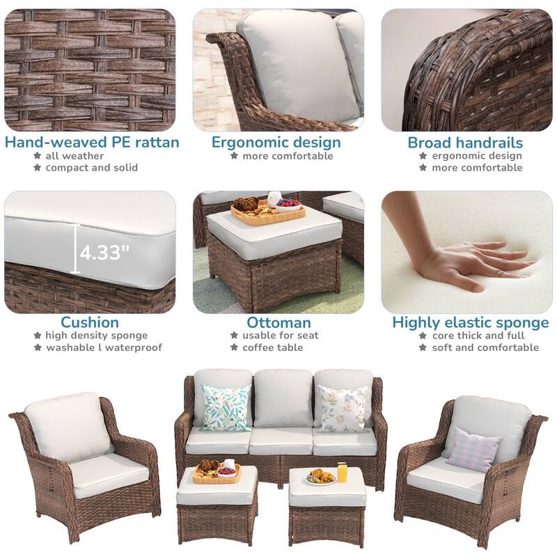 5-piece Patio Furniture High Back Conversation Set with Beige Cushions